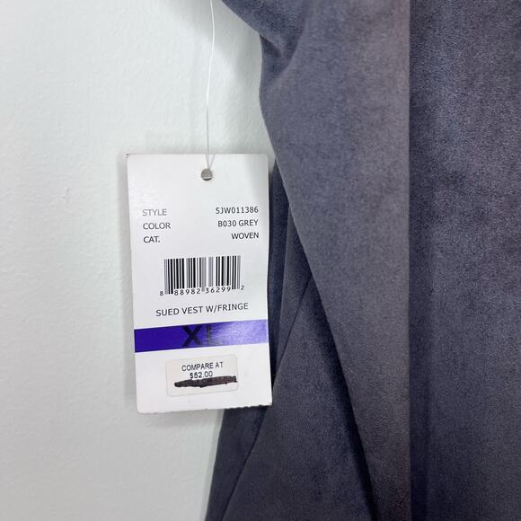By Design NWT Women's‎ Grey Suede Looking Fringe Vest Size XL - Picture 7 of 7